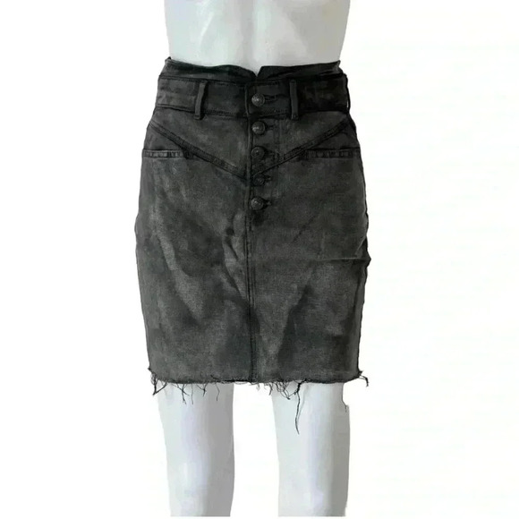 Express Super High Waisted Button Fly Raw Hem Denim Skirt - Picture 1 of 7